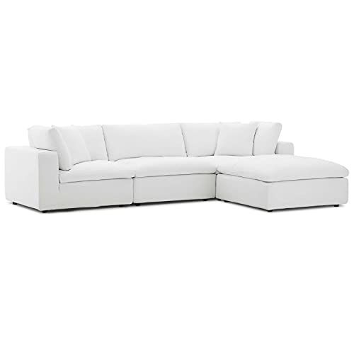 Modway Commix Down-Filled Overstuffed Upholstered 4-Piece Sectional Sofa Set in White | Amazon (US)