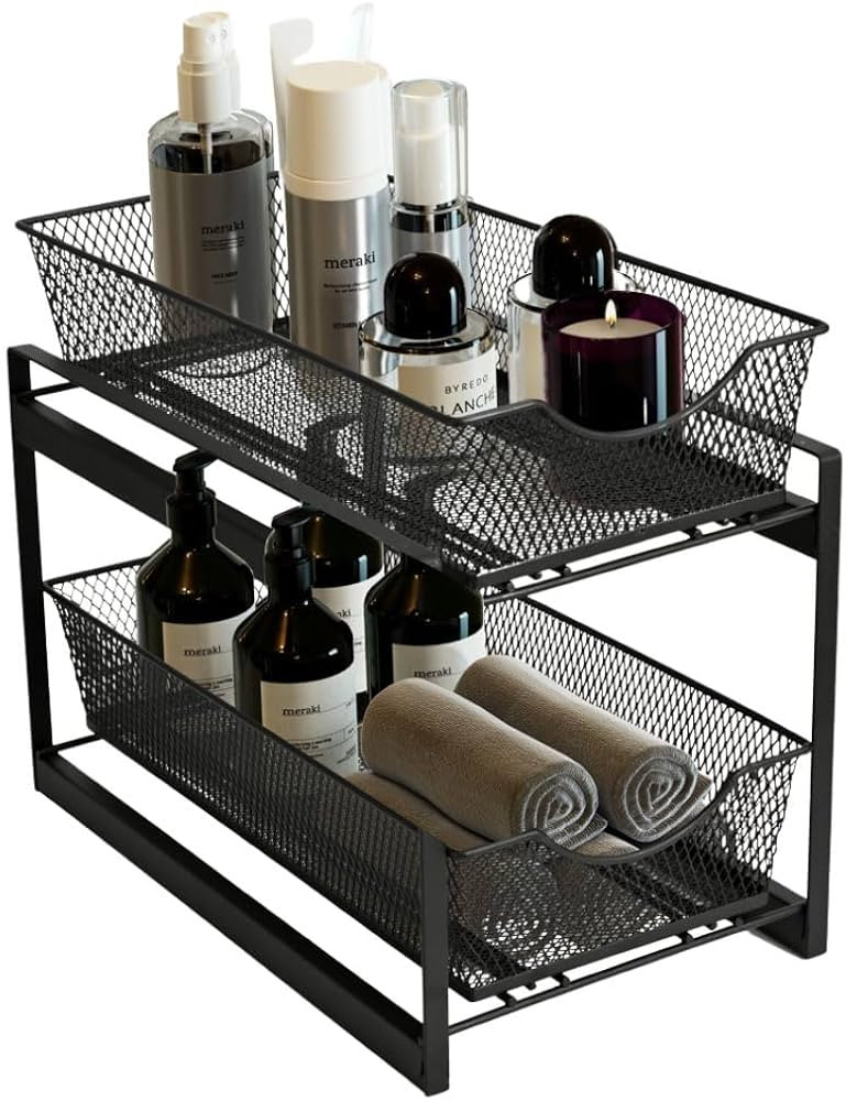 IBERG 2 Tier Bathroom Organizer with Pull Out Drawer, Under Sink Storage Organizer for Kitchen Ca... | Amazon (US)