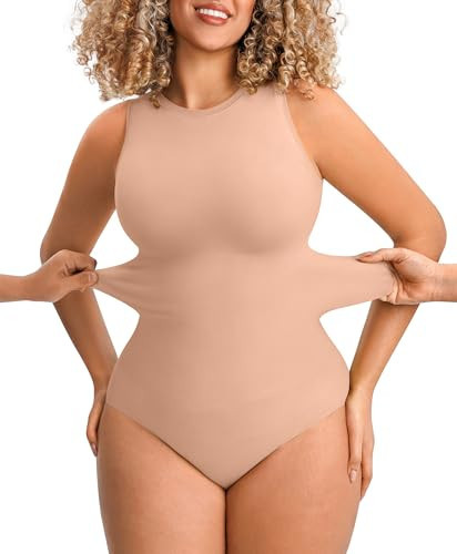 FeelinGirl Bodysuit for Women Seamless Sleeveless Body Suit Tummy Control Tops Light Compression Crew Neck for Summer Going Out Outfits, Skin, Medium-Large | Amazon (US)