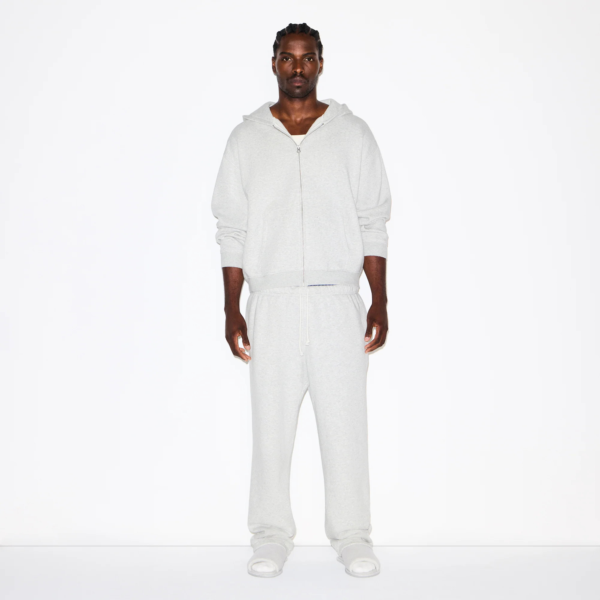 SKIMS Mens Relaxed Zip Up Hoodie | Grey | XS | Fleece Lounge | SKIMS (US)