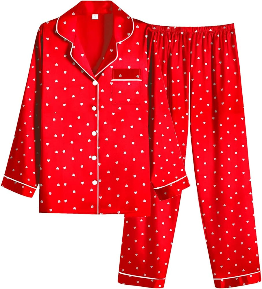 Ekouaer Women Satin Pajamas Set Classic Button Down Long Pjs Set | Amazon (US)