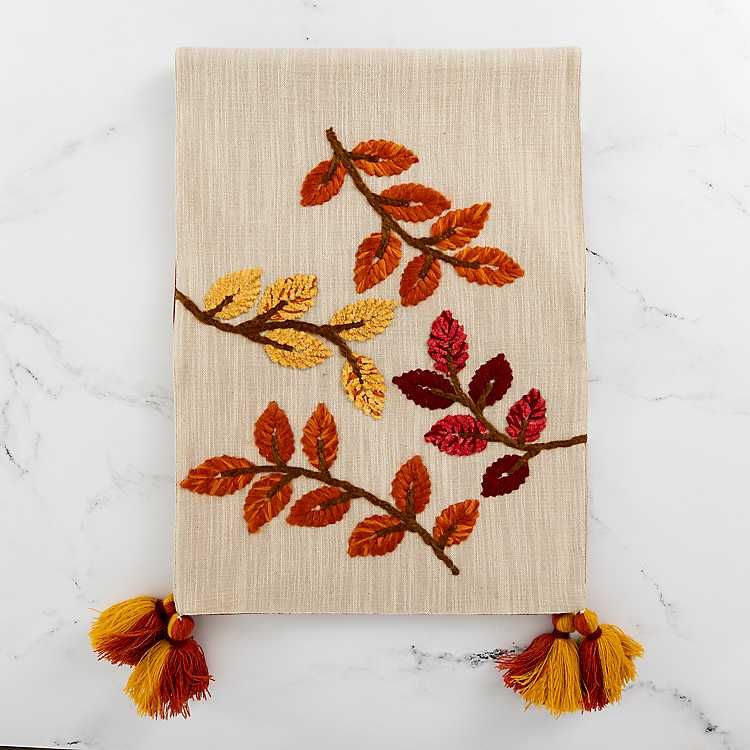 New! Embroidered Fall Leaves Table Runner | Kirkland's Home