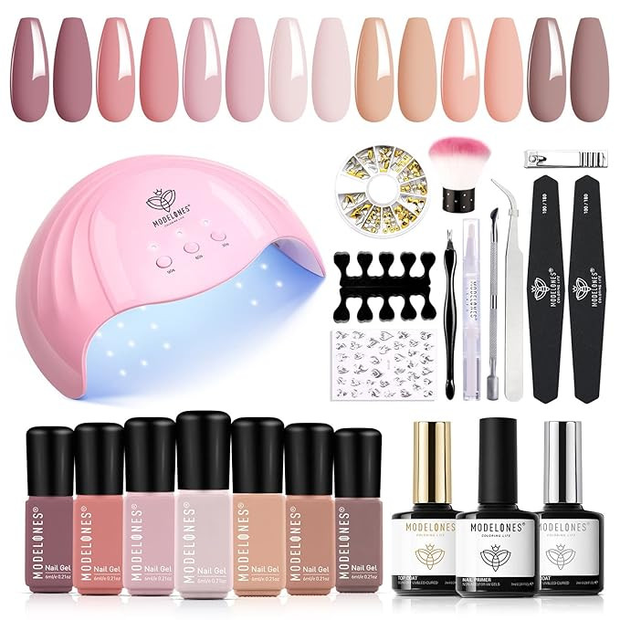 Modelones Gel Nail Manicure Kit With 48w U V Led Nail Lamp Starter Kit, 22 Pcs Nude Pink Soak Off... | Amazon (US)