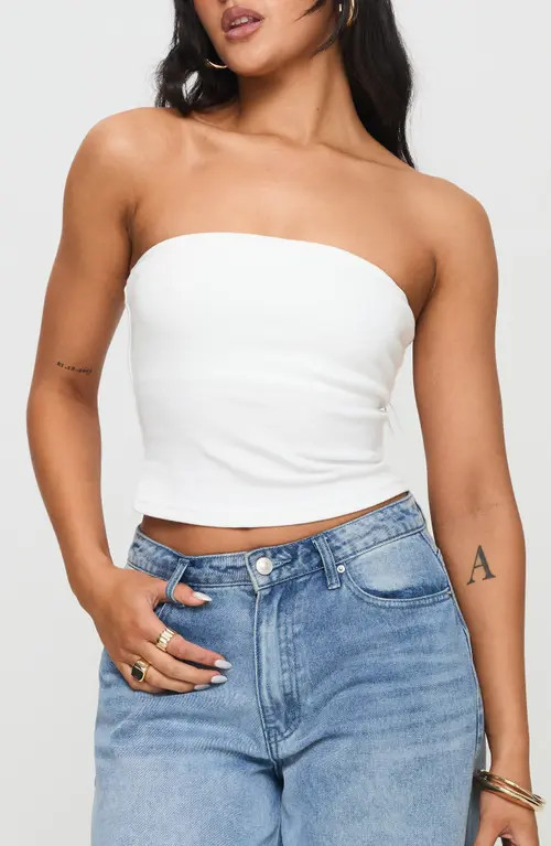 Princess Polly Baseline Strapless Rib Stretch Cotton Top in White at Nordstrom, Size 12 | Nordstrom