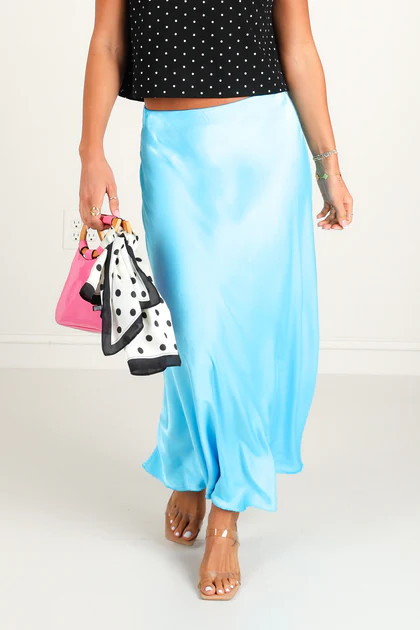 TWT\u00ae  Gwen Turquoise Satin Midi Skirt | The Willow Tree
