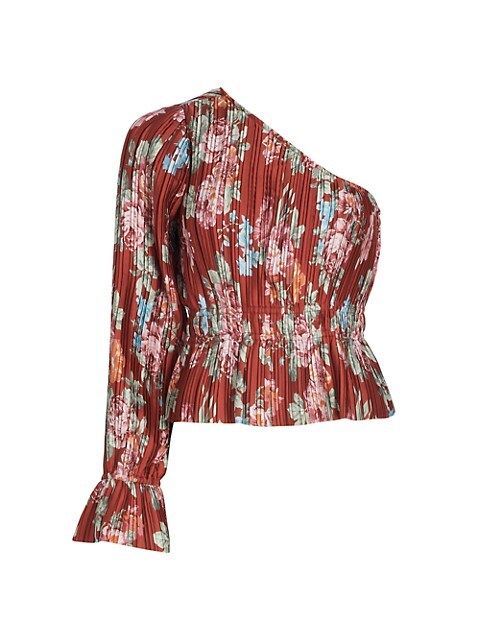 Wayf Pleated Floral One-Shoulder Top | Saks Fifth Avenue