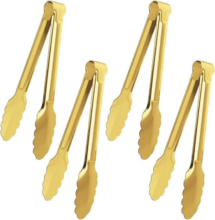 4 Pack Gold Serving Tongs XEVOM Buffet Tongs Serving Utensils Salad Tongs Stainless Steel Gold Pl... | Amazon (US)