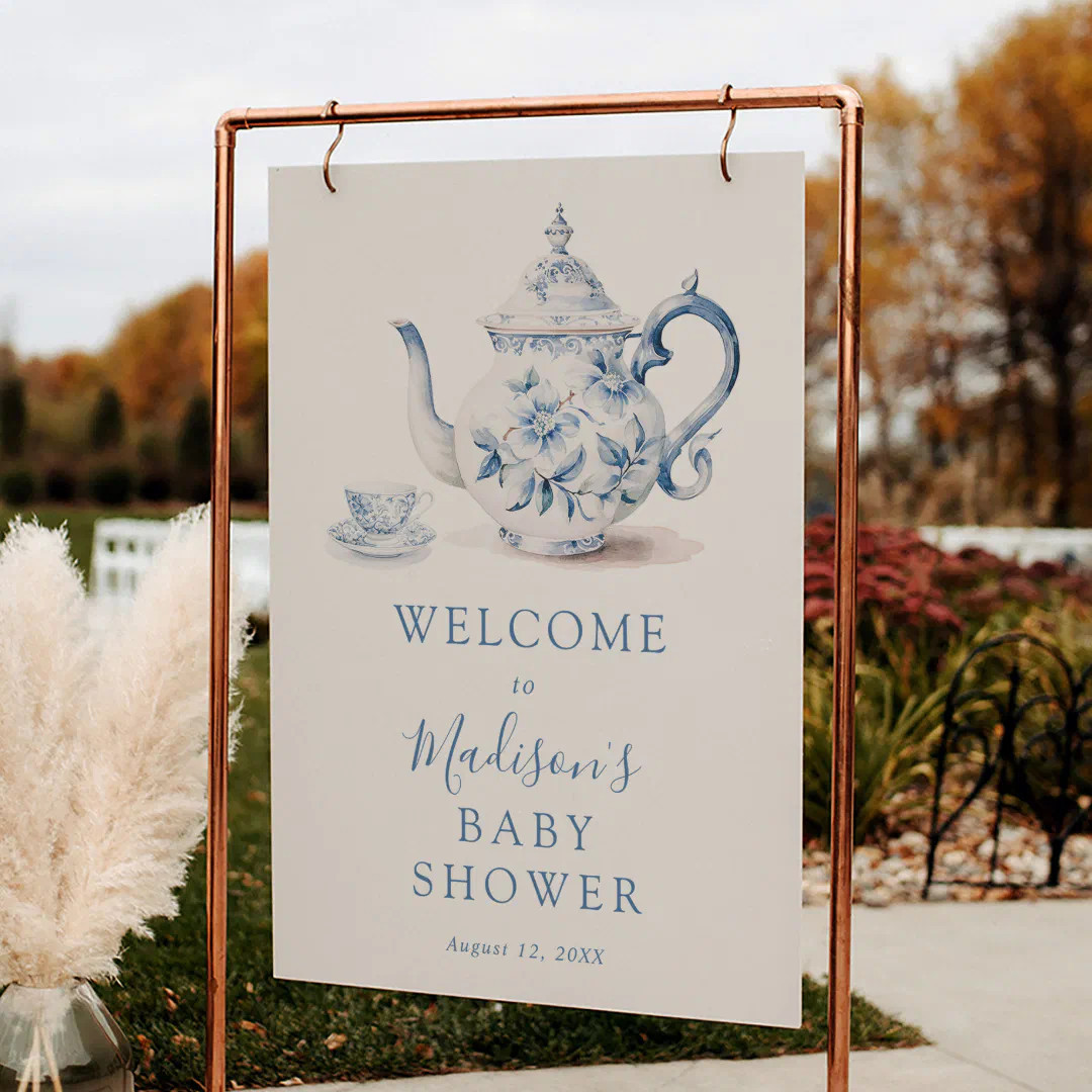 Blue Tea Party Baby Shower Welcome Sign | Zazzle | Zazzle