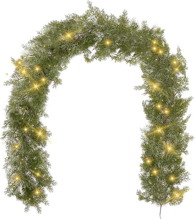 6FT Christmas Garland PARTY JOY Cedar Garland with 16.4FT LED Lights String, Greenery Plant for C... | Amazon (US)