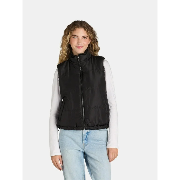 Time and Tru Women’s Faux Fur/Puffer Reversible Vest, Sizes XS-XL | Walmart (US)