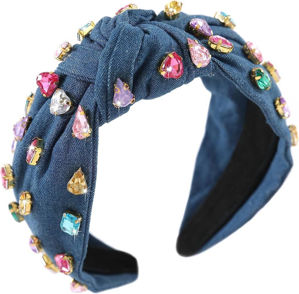 Jeweled Knotted Headband for Women Girls Sparkly Crystal Rhinestone Headband Wide Top Knot Women'... | Amazon (US)