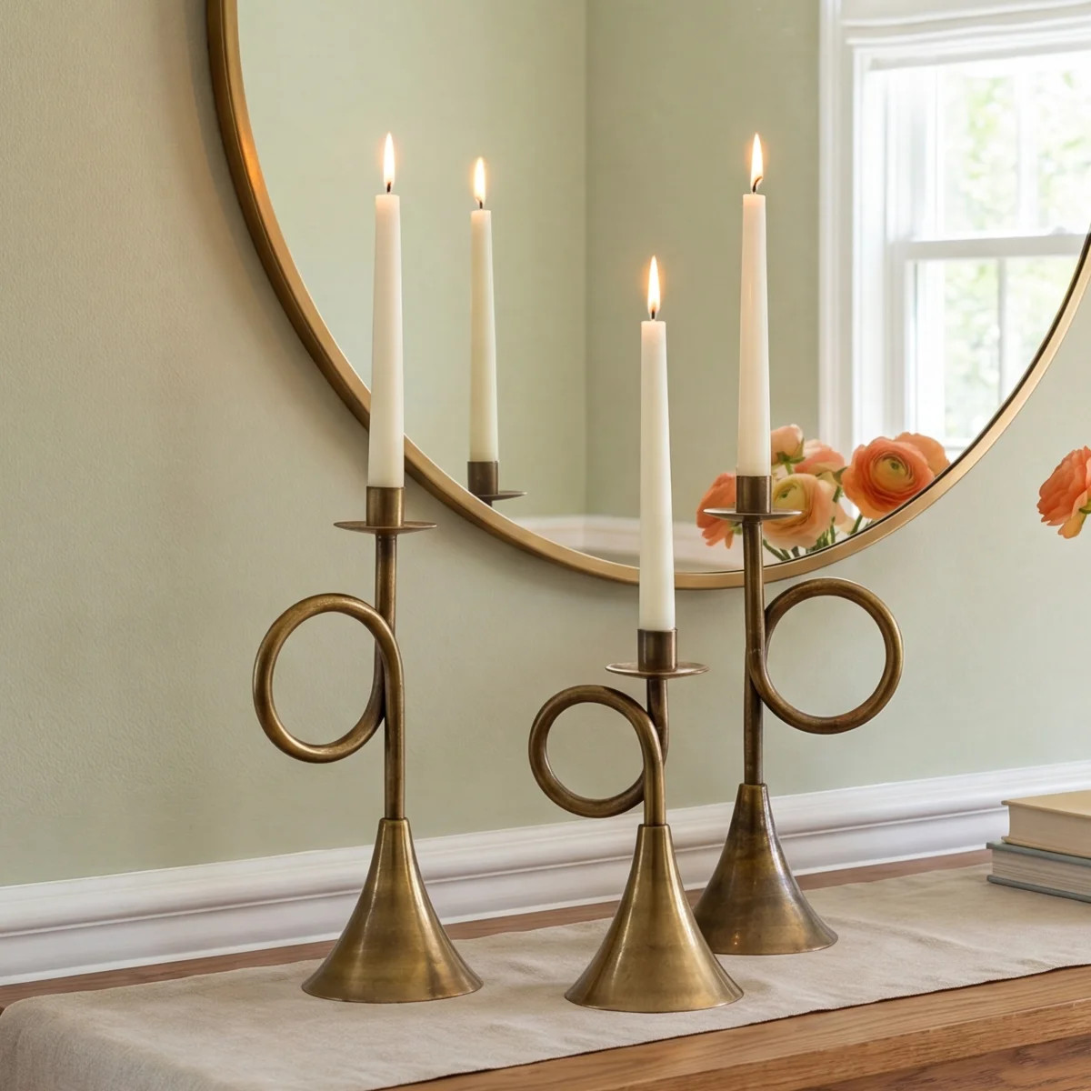 Reena Antique Brass Trumpet Metal Taper Candle Holders | Wayfair North America