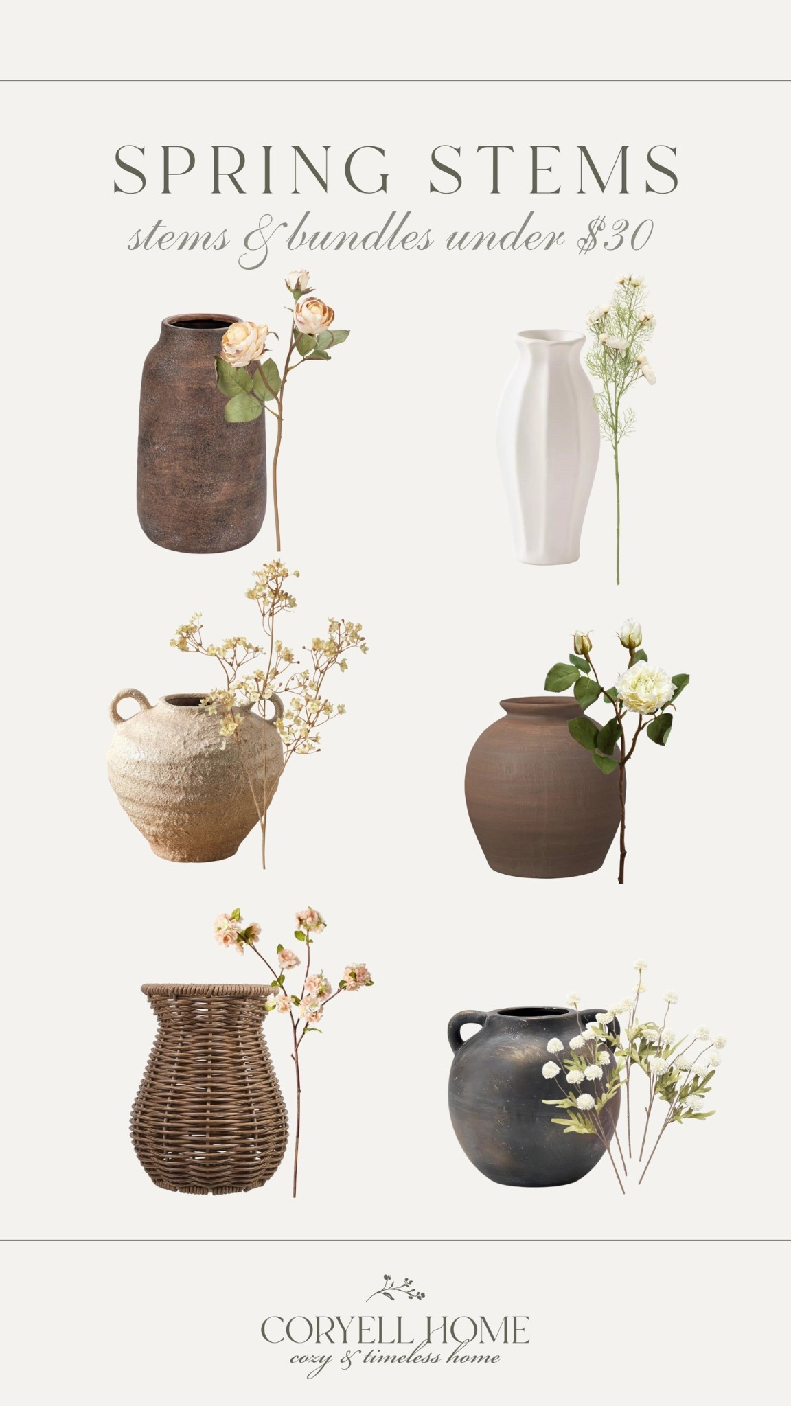 Spring stems and vases, under $30! 🤍🙌🏻 Affordable home finds, neutral home 

#january2026

#LTKHome