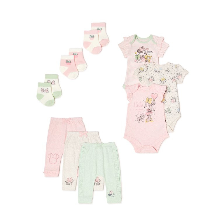 Disney Baby Wishes + Dreams Baby Girl Minnie Mouse Bodysuits & Pants Set, 9-Piece, Newborn-12 Mon... | Walmart (US)