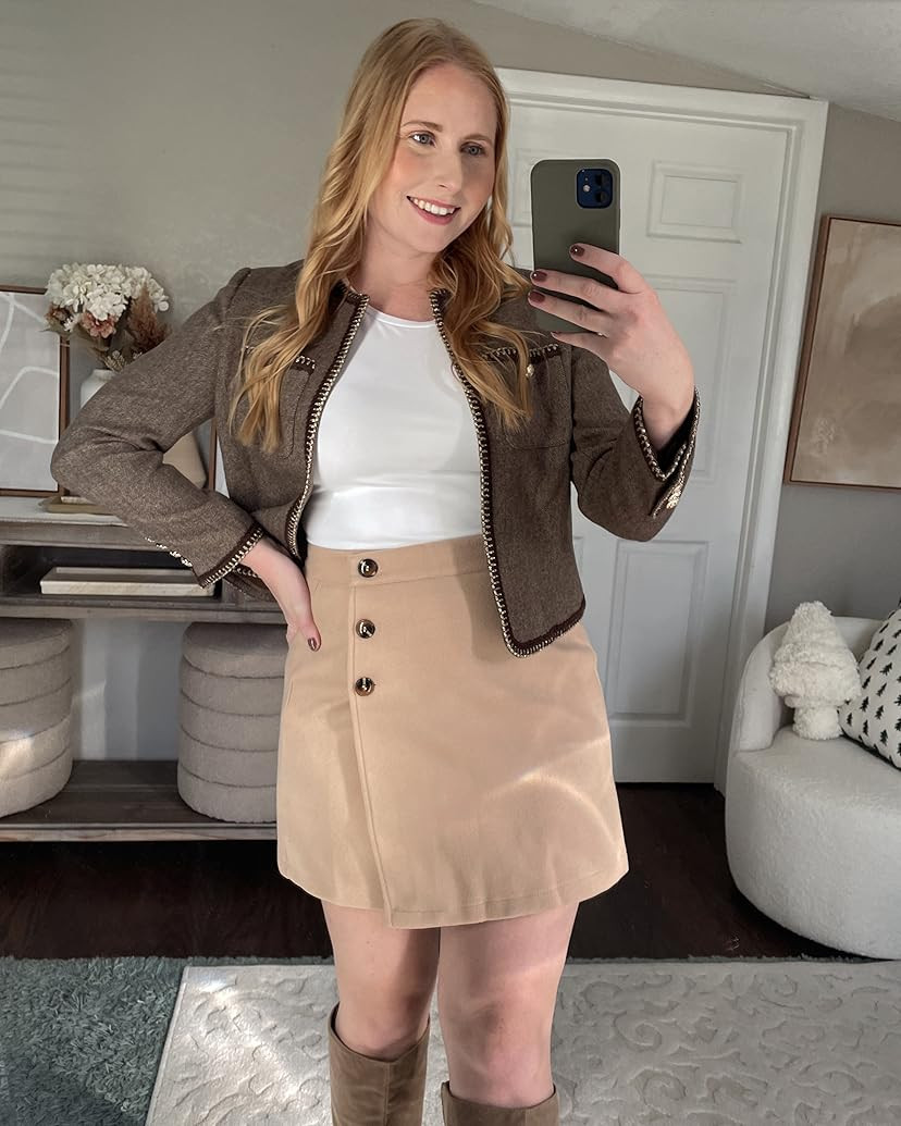 SOLY HUX Women's High Waist Wool Mini Skirt Button Front A Line Skirts | Amazon (US)