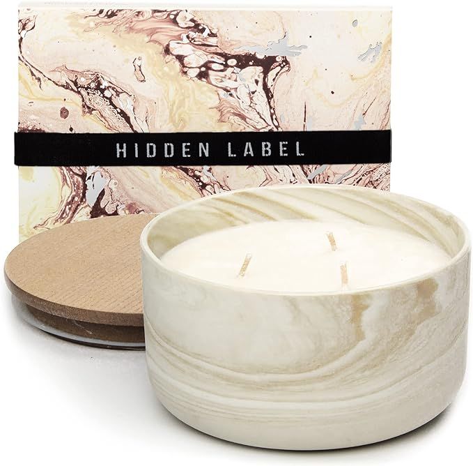 Hidden Label Scented Soy Candles, Large Candle 3 Wicks 13.6oz Vanilla Caramel Ceramic Jar Lava Co... | Amazon (US)