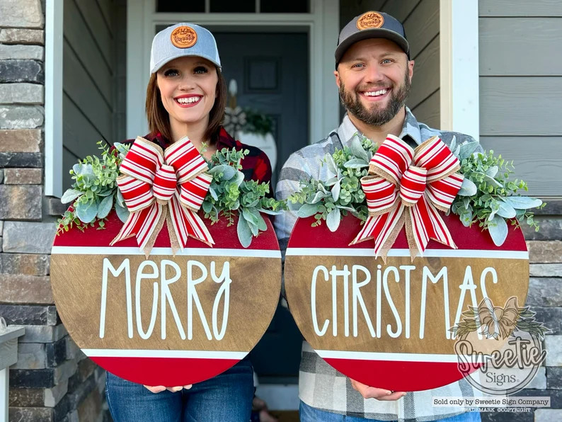 Christmas Front Door Decor | Christmas Double Door Wreath | Merry Christmas Double Door Sign | Do... | Etsy (US)