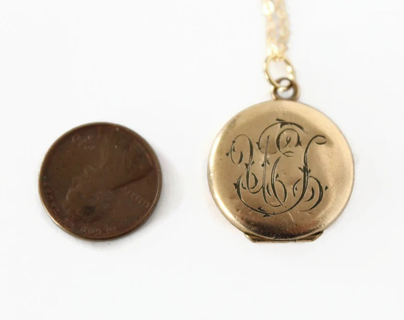 Antique Round Locket, Engraved Initials Photo Locket Keepsake, Gift for Her, Edwardian Era Circa ... | Etsy (US)