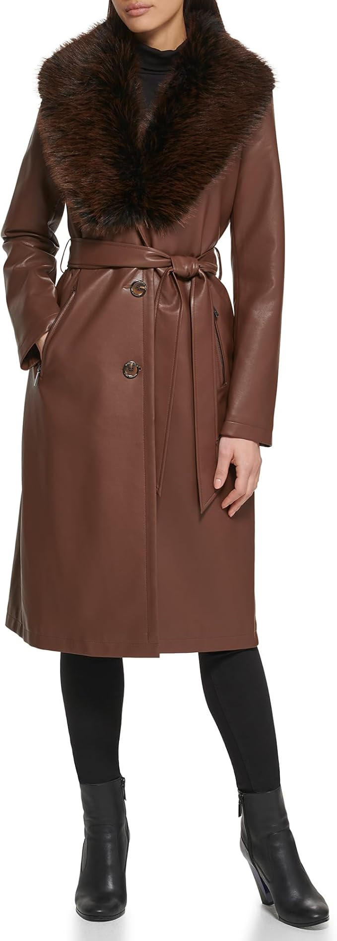 Kenneth Cole Women's Belted Faux Leather Jacket | Amazon (US)