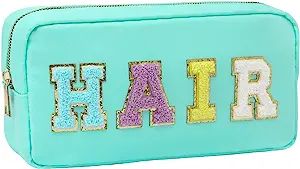 DYSHAYEN Nylon Cosmetic Bag Small Travel Makeup Pouch Bag for Women Girls with Chenille Letter Pa... | Amazon (US)