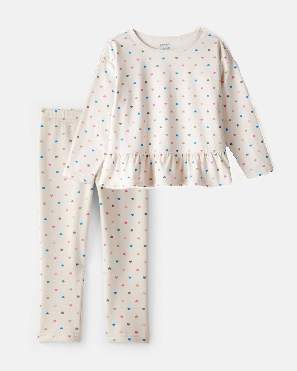 Toddler Girl 2-Piece Heart Print Peplum Top & Cozy Leggings Set - Cream | Carter's | Carter's Inc