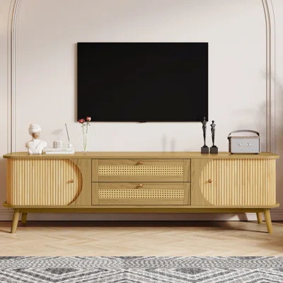 Rattan TV Stand For Tvs Up To 75", Media Console With Cabinets, Drawers & Cable Management | Wayfair North America