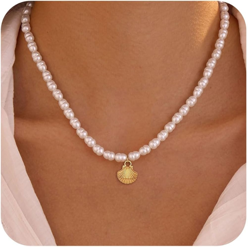 Gold Pearl Necklace for Women Trend Boho Starfish Shell Moon Sun Charm Pendant Pearl Choker Neckl... | Amazon (US)
