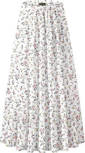 NASHALYLY Women's Chiffon Elastic High Waist Pleated A-Line Flared Maxi Skirts | Amazon (US)