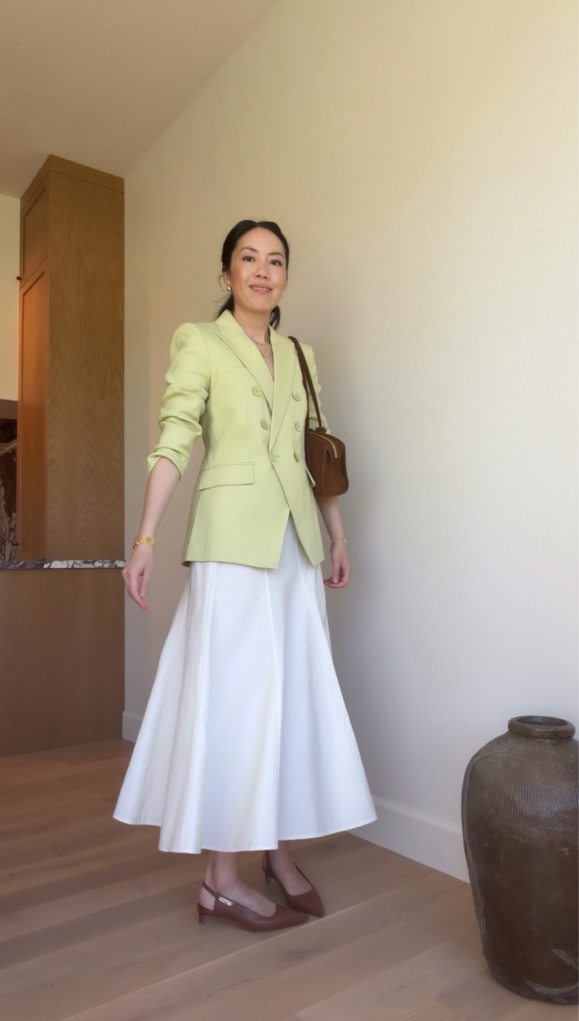 The color is Pistachio! If there’s an item that feels bold for an office setting, I like to pair it back with neutrals – it feels more approachable and wearable in the workplace that way!

#summerworkwear
#officeoutfit
#businessformal
#professionalwear
#classicstyle

#LTKootd #LTKSaleAlert #LTKWorkwear