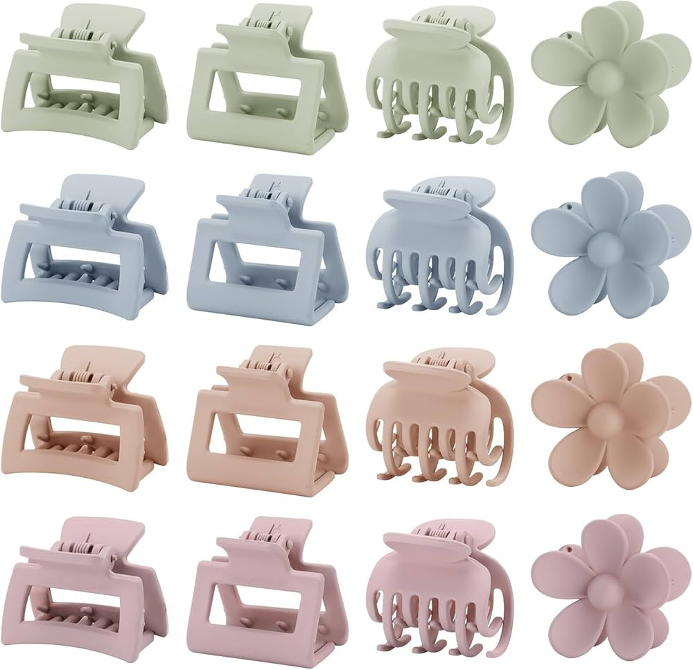 16 PCS Small Claw Clips for Thin Medium Thick Hair, 4 Shapes Small Hair Clips, Cute Flower Claw C... | Amazon (US)