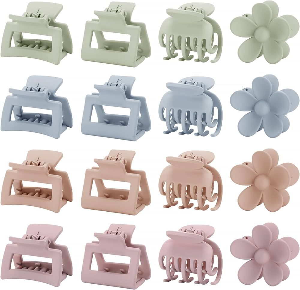 16 PCS Small Claw Clips for Thin Medium Thick Hair, 4 Shapes Small Hair Clips, Cute Flower Claw C... | Amazon (US)