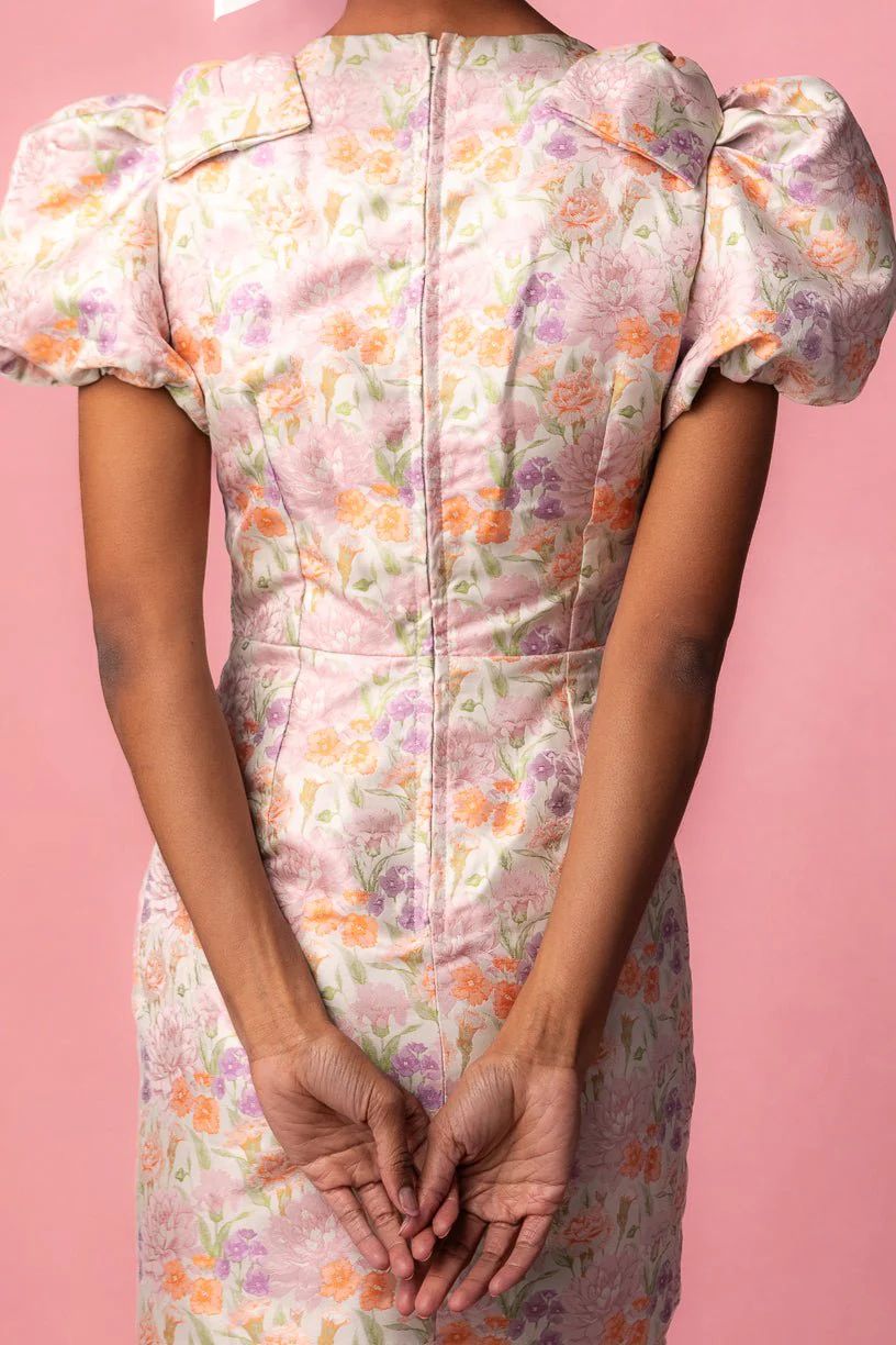 Nina Bow Dress in Pastel Jacquard | Ivy City Co