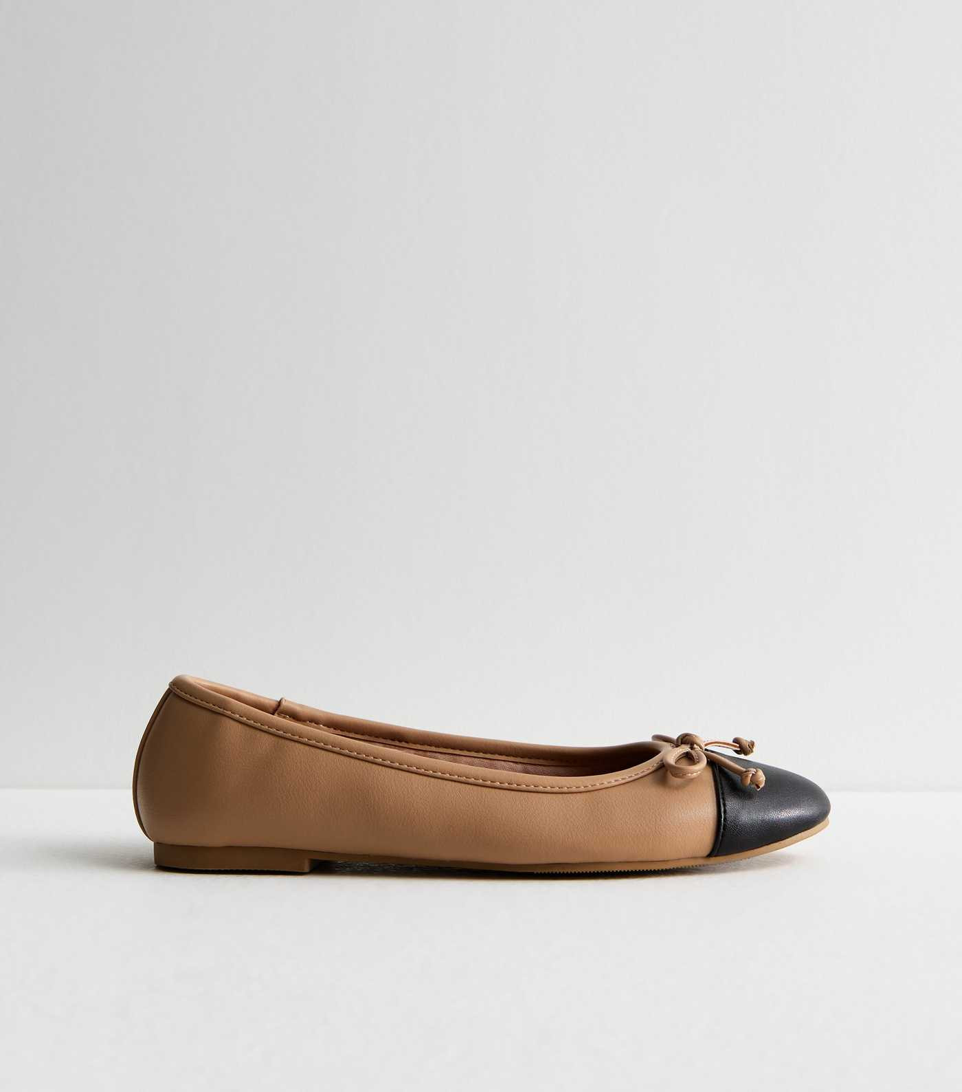 Camel Leather-Look Contrast Ballerina Pumps | New Look | New Look (UK)