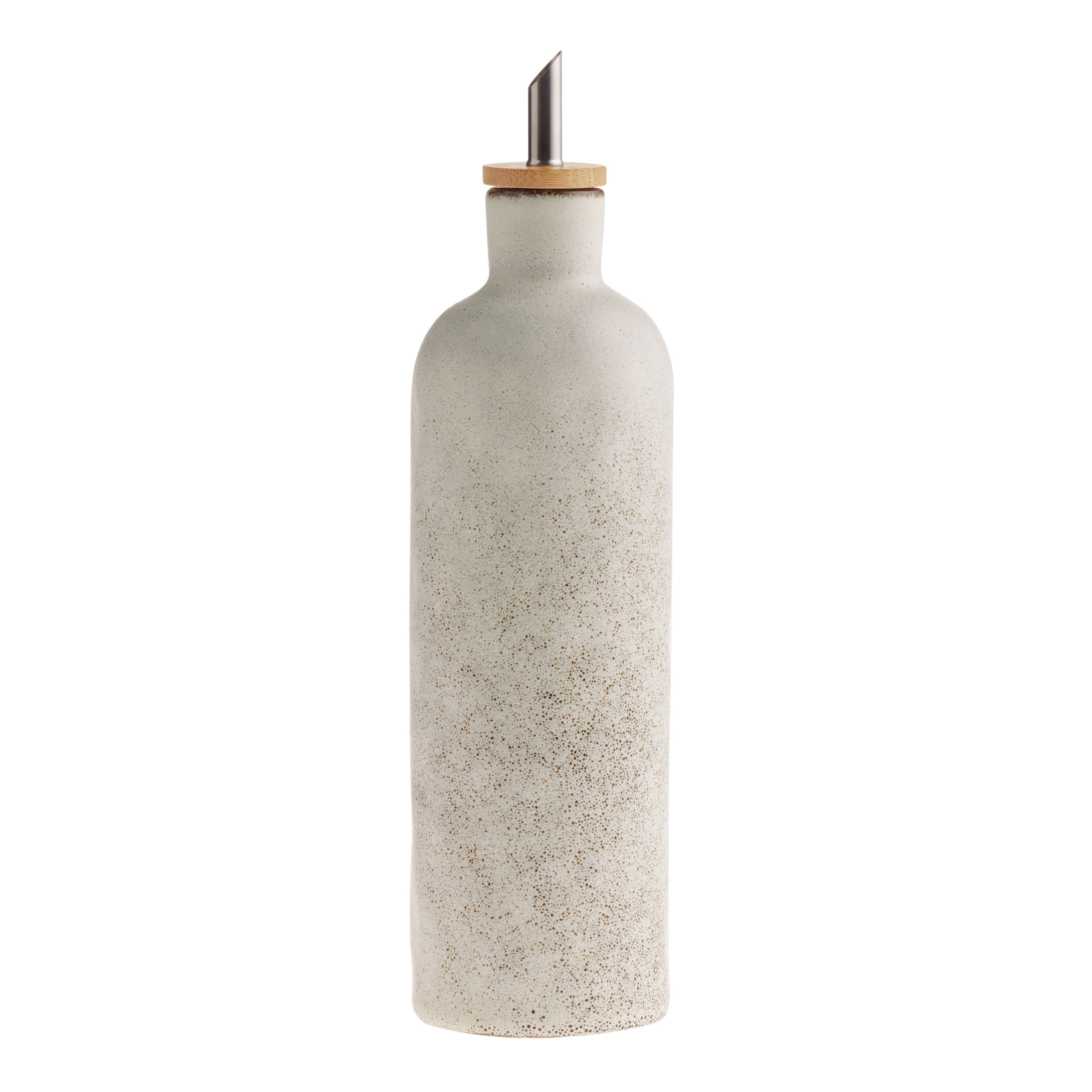 Vita Ivory and Brown Reactive Glaze Oil Bottle with Spout | World Market