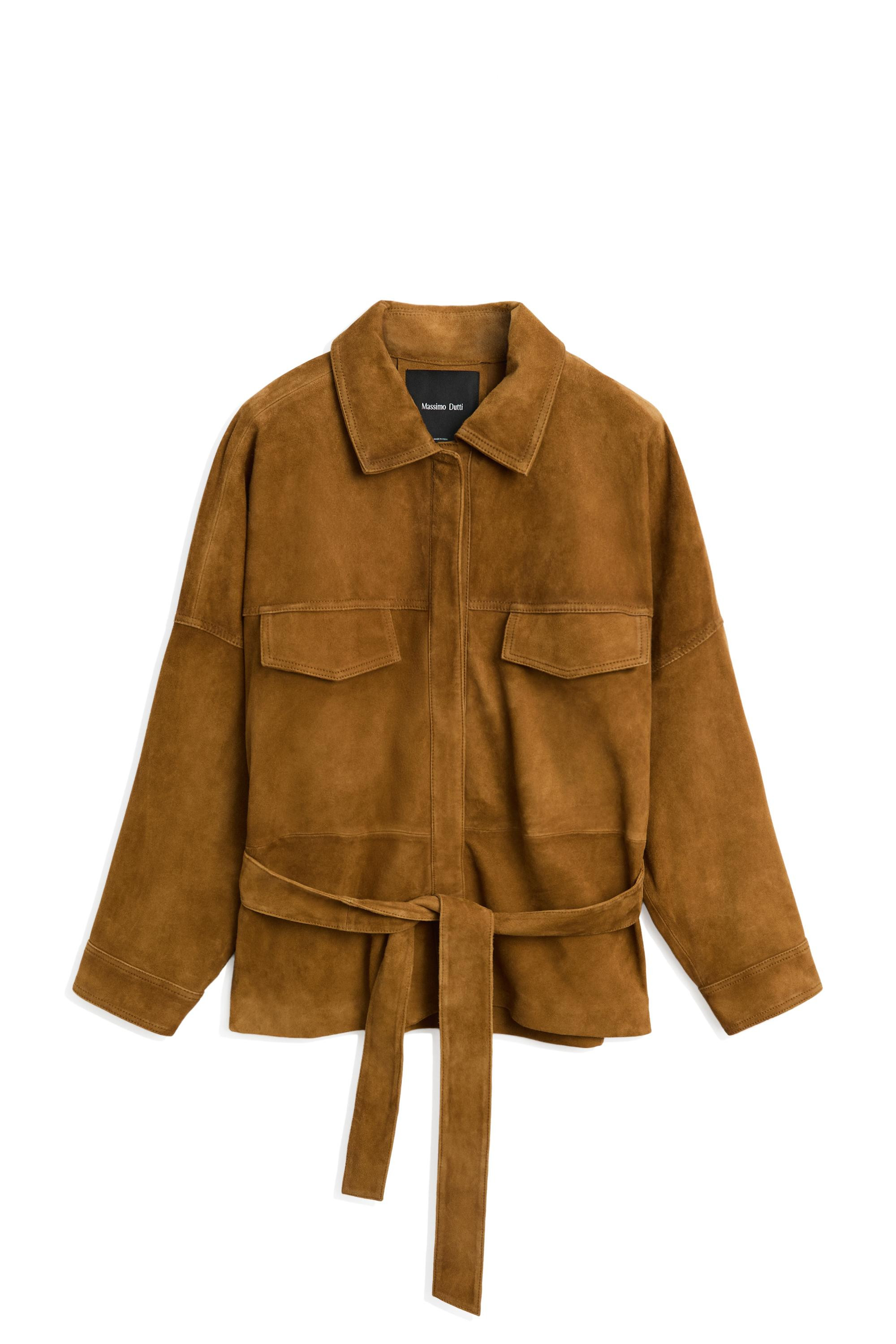 Suede leather jacket - DARK CAMEL | Massimo Dutti UK