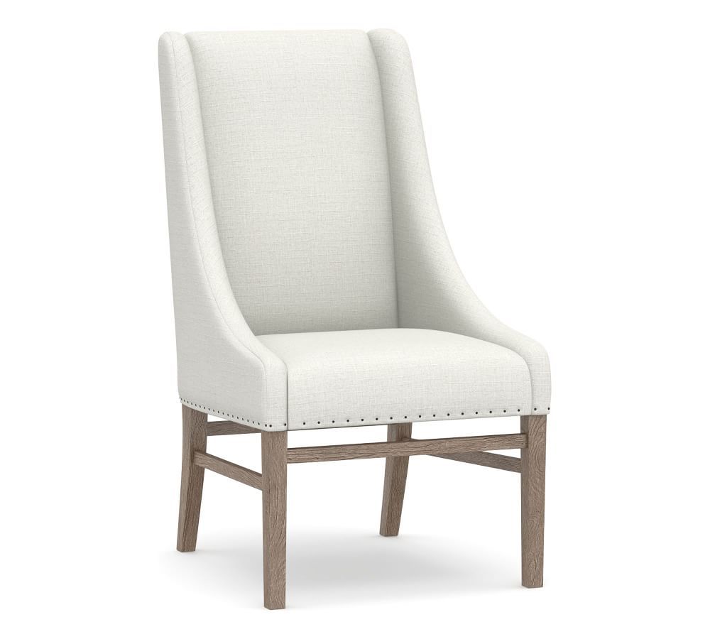 Milan Slope Arm Upholstered Dining Side Chair, Gray Wash Leg, Basketweave Slub Ivory | Pottery Barn (US)