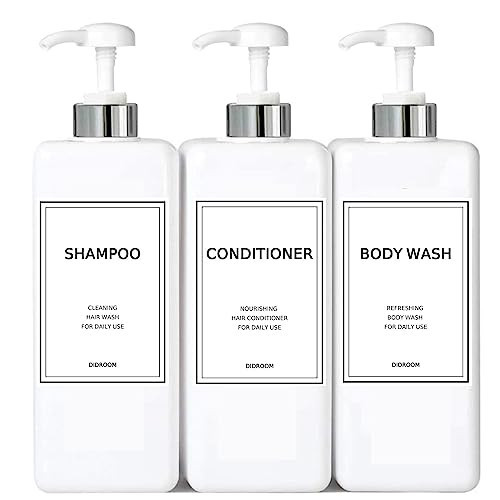 Modern Silver Shampoo and Conditioner Dispenser (21 oz, Pack of 3) Refillable Pump Bottle Set Empty Shower Plastic Bottles with Pump for Bathroom Body Wash Soap and Shower | Amazon (US)