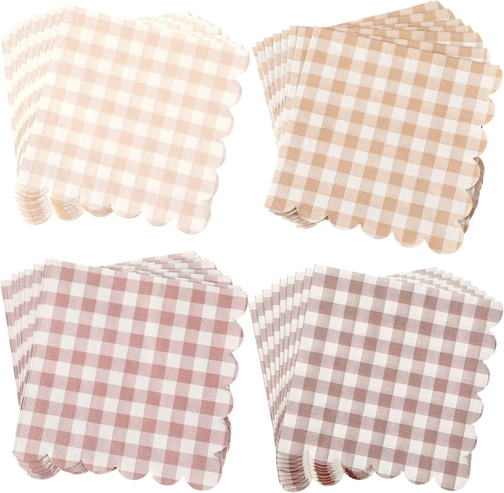 240 Pcs Scalloped Cocktail Napkins Bulk 5 x 5 Inch Gingham Plaid Paper Napkins Disposable Gradien... | Amazon (US)