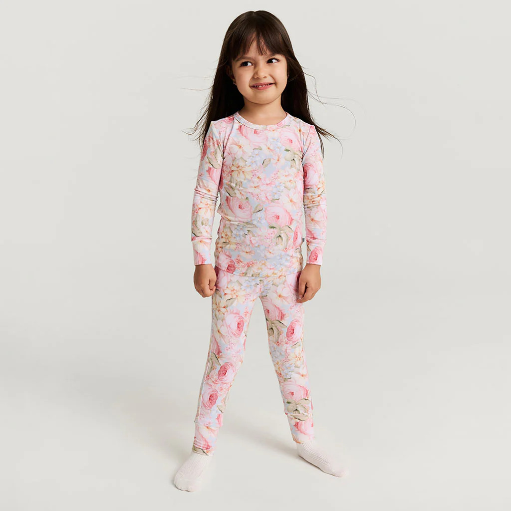 Floral Blue Long Sleeve Rose Dreams Classic Pajama Set | Posh Peanut® | Posh Peanut