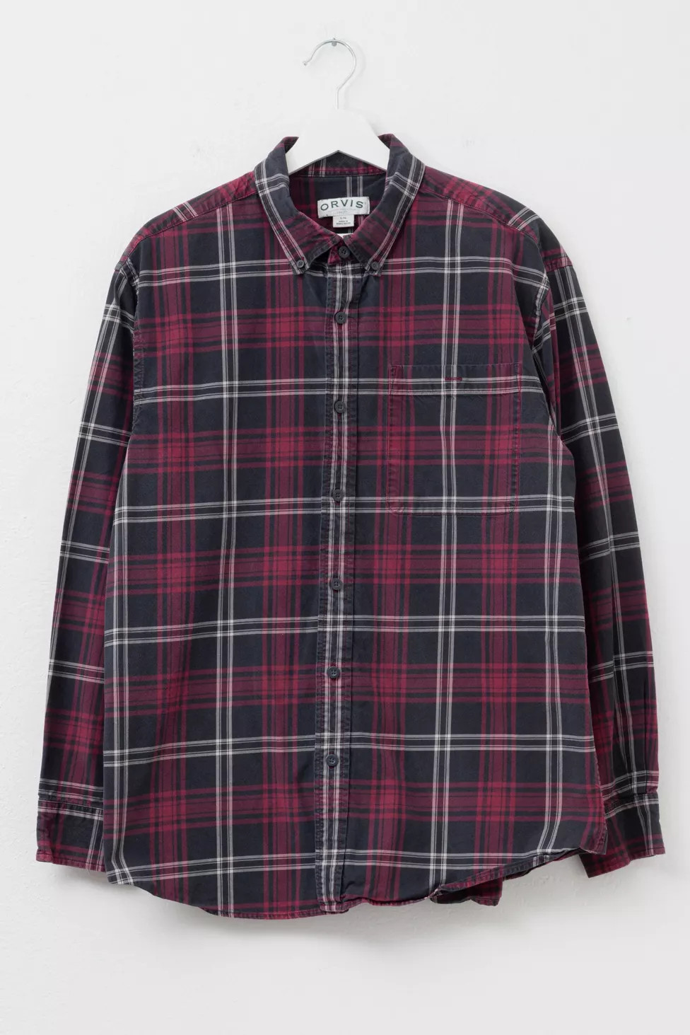 Vintage 1990s Orvis Black Red Plaid Cotton Button Up Shirt | Urban Outfitters (US and RoW)