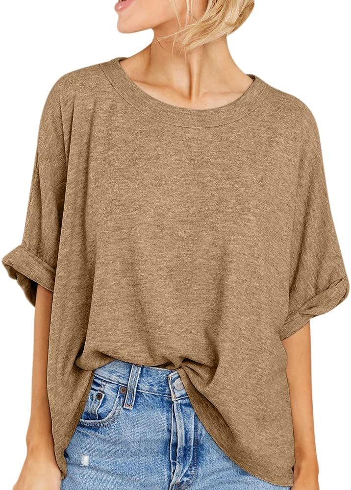Womens Short Sleeve Oversized Tops Summer Crew Neck Loose Casual Tee T-Shirt | Amazon (US)