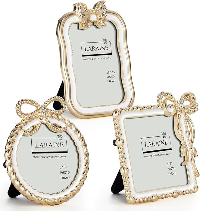 LARAINE Picture Photo Frame Ribbon Bow 3 inch Metal High Definition Glass Display Pictures for Ta... | Amazon (US)