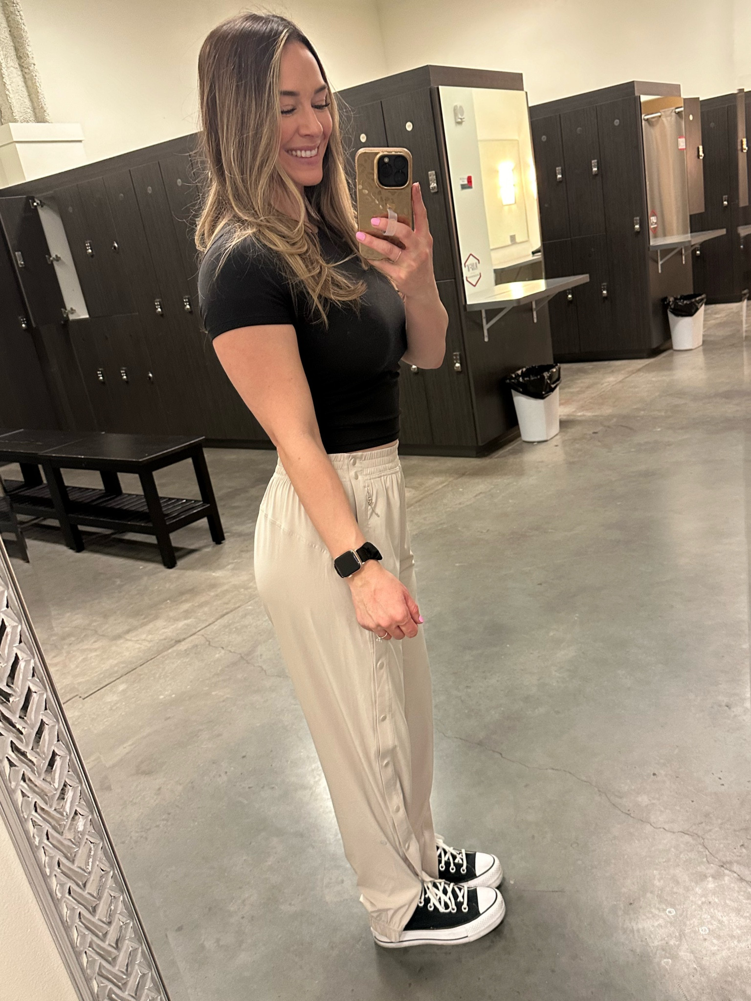 Favorite track pants! I have them in this tan color and black! So lightweight and comfy 🥰
Sized up from a 4 to 6 for a baggy fit.  

#LTKActive #LTKFitness