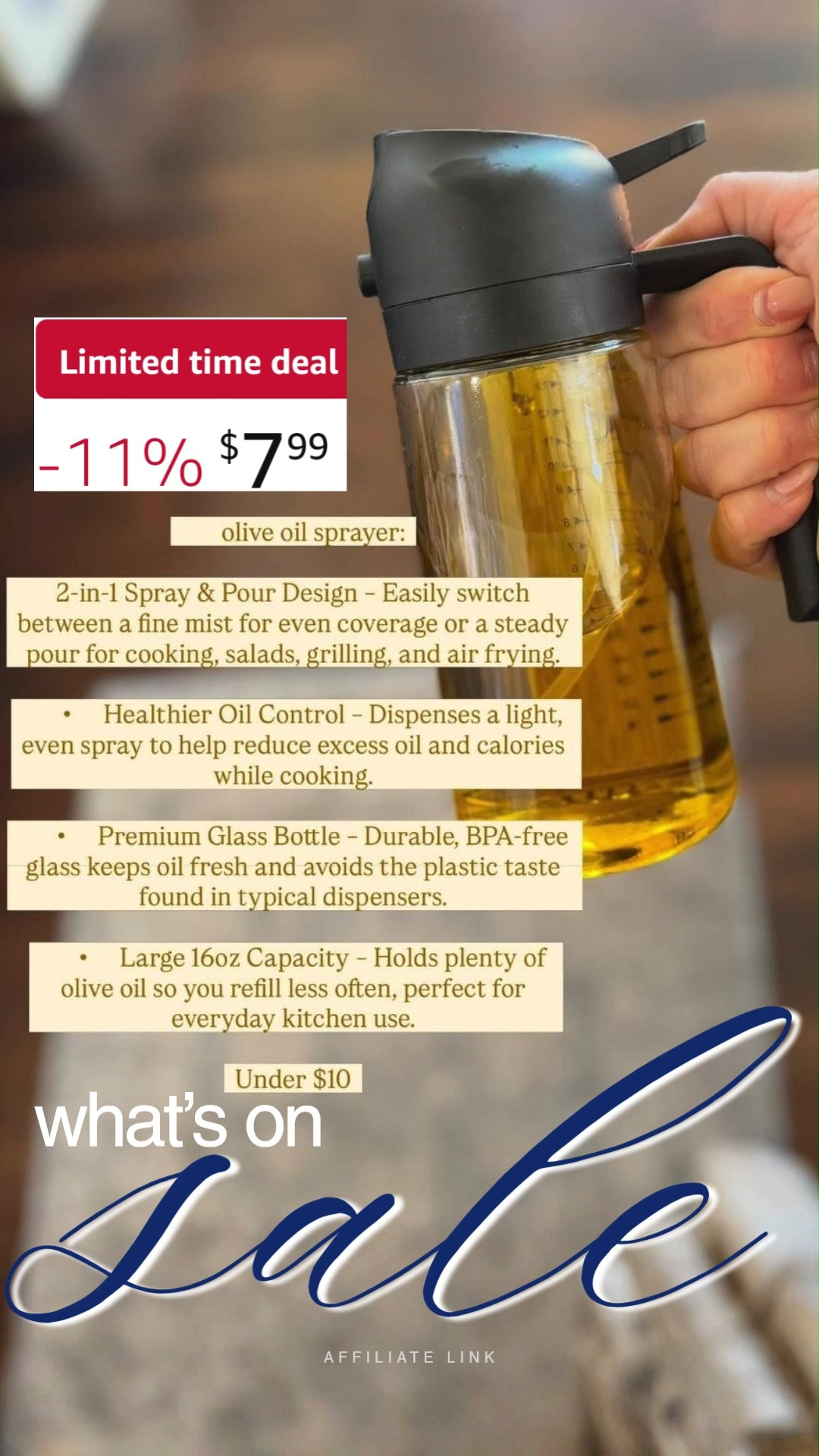 Add modern ease to cooking with TrendPlain 16oz Glass Olive Oil Sprayer designed for style and function. Perfect for salads, grilling, or daily meals, it delivers effortless flavor every time. #trendplain #oliveoilsprayer #glasssprayer #kitchenessentials #homechef #cookinggear #healthyrecipes #modernliving #shoppingdeal #lifestylekitchen 🫒✨🍳 

 #LTKfoodie #LTKHome #LTKSaleAlert