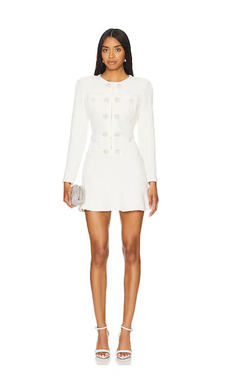 self-portrait Buttoned Knit Mini Dress in Cream. - size S | Revolve Clothing (Global)