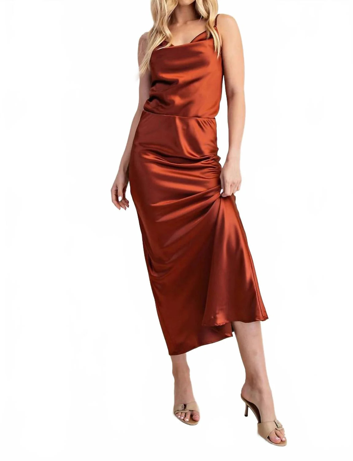 Midi Satin Skirt In Rust | Shop Simon