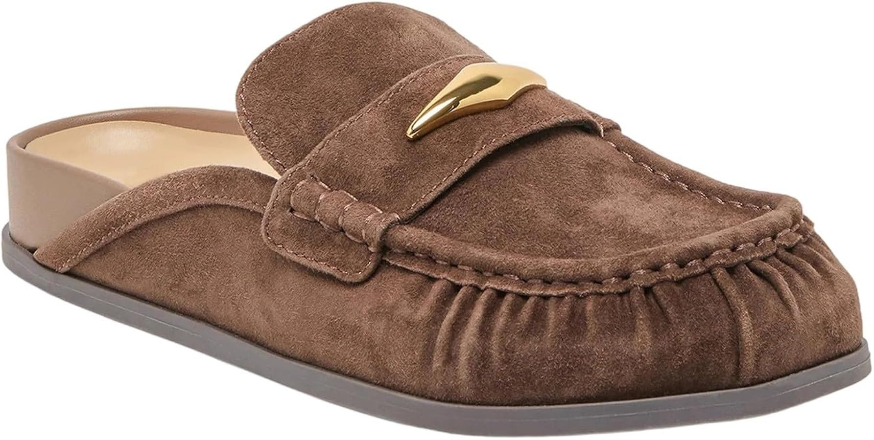 Flat Suede Mule Loafers Backless Slip on Round Toe Slides Loafer Casual Round Toe Comfort Fall Sh... | Amazon (US)