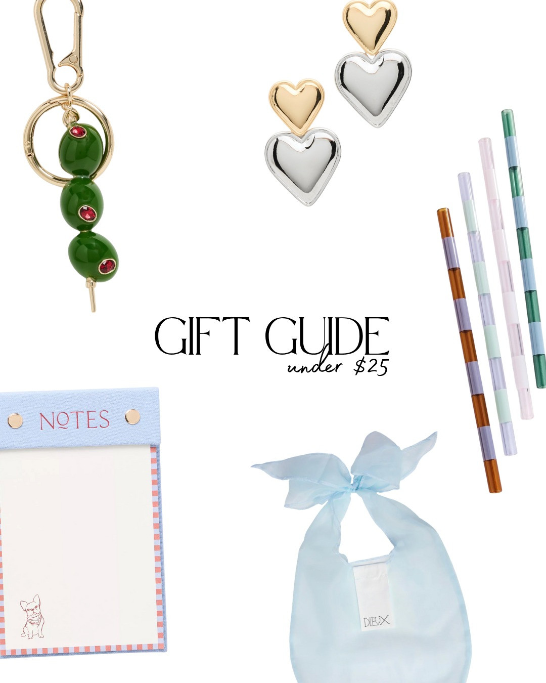 Gift guide: gifts under $25 
[The Wishbone Kitchen Cookbook, Satin Standard Pillowcase, Round Marble Box, Velvet Bow Wine Charms, Dog Icon Fabric Bound Notepad, Bow Oven Mitt, English Springer Spanie Icon Desk Mousepad, salt & stone hand cream, Ginger Souffle™ Whipped Body Cream, Apres Skis Crew Socks, Vintage Motel Keychains, RMS Beauty Legendary Lip Oil, Two Tone Double Heart Drop Stud Earrings, stripped glass straw, skin gym Stainless Steel Gua Sha, Olive Bag Charm, bag 3D Zip Set Night Orchard, Butter Puzzle, Needlepoint: A Modern Stitch Directory, Dog Icon Embossed Hand Painted Ceramic Mug, Toile Lidded Jewelry Box, Toiletry Kit and Bag , flower watercolor workbook, east coast bag charm, Toiletry Kit and Bag, Oyster Catch-All Dish]  

 #LTKGiftGuide #LTKHoliday #LTKSeasonal