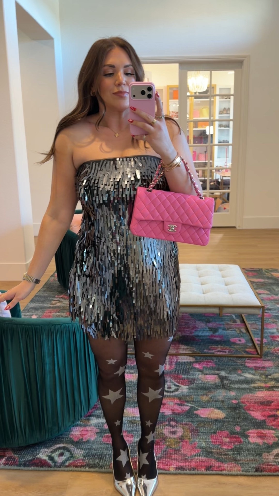 curvy midsize NYE look! wearing size large in strapless silver sequin skort dress and size large in cream faux fur jacket 

#LTKFindsUnder100 #LTKMidsize #LTKHoliday