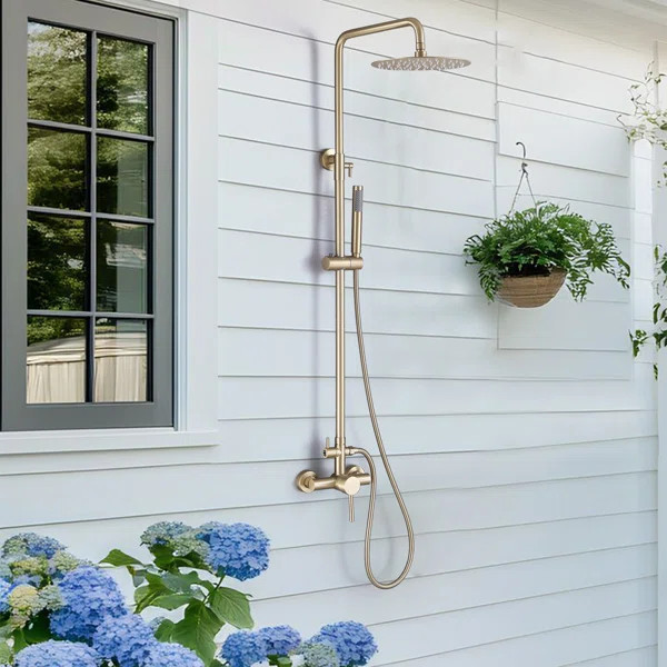 52-1/8" H Solid Brass Wall Mounted Outdoor Shower with Handheld Shower | Wayfair North America